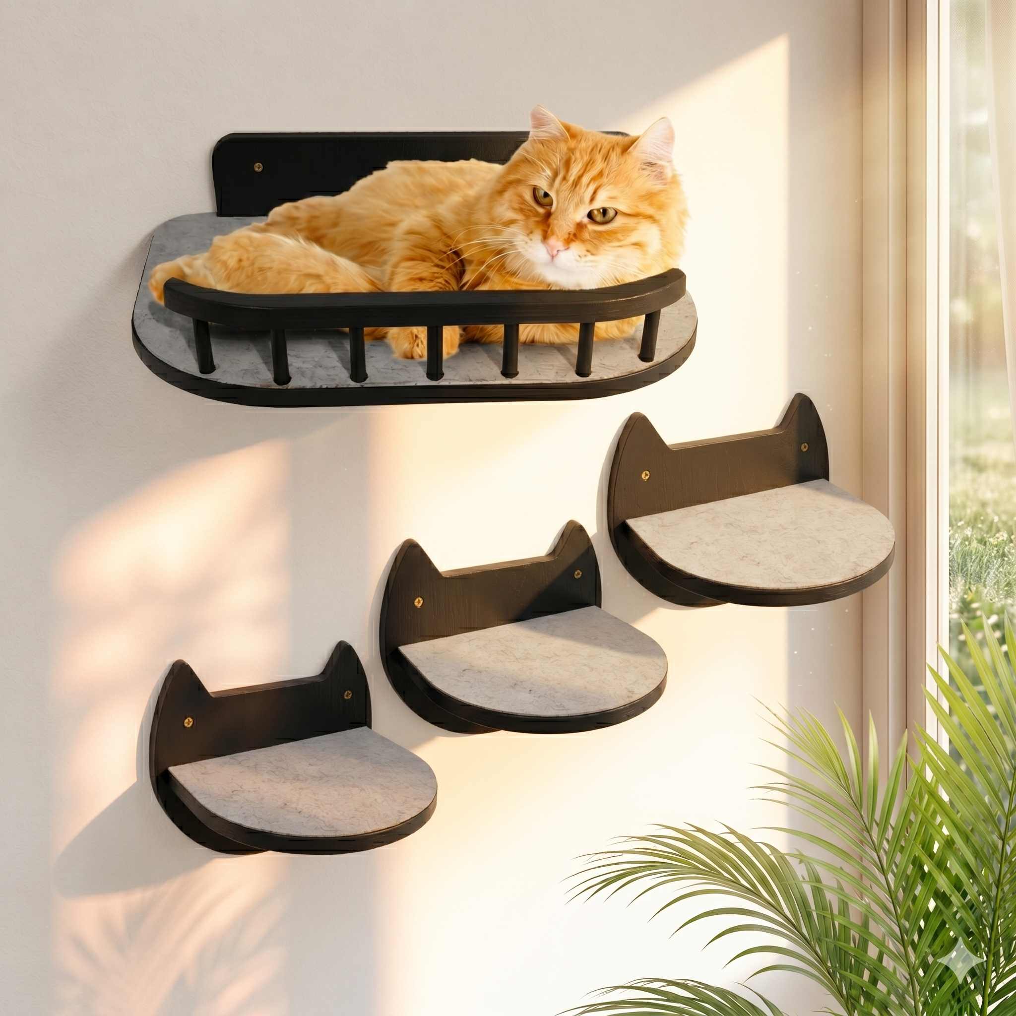 BUOGA Cat Wall Shelves Set – Black finish